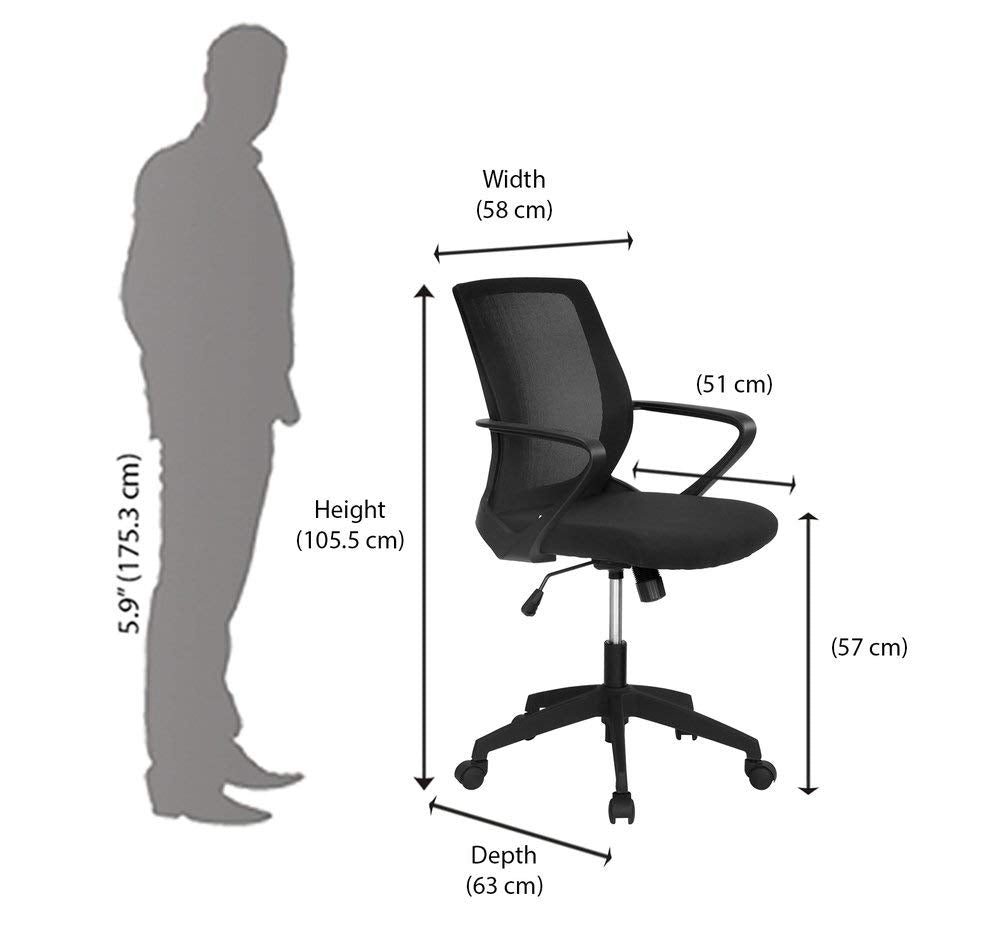 Nilkamal Scoop Mid Back Office Chair (Black) | HOMEGENIC.