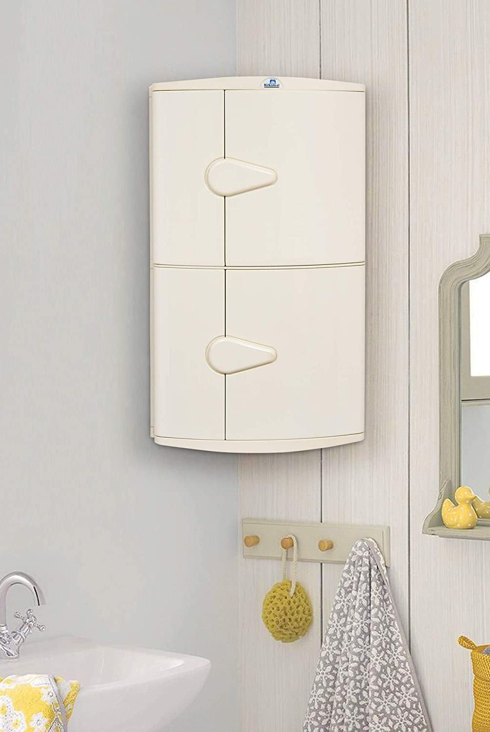 Nilkamal Blooms Plastic Wall Mount 2 Door Corner Cabinet | HOMEGENIC.