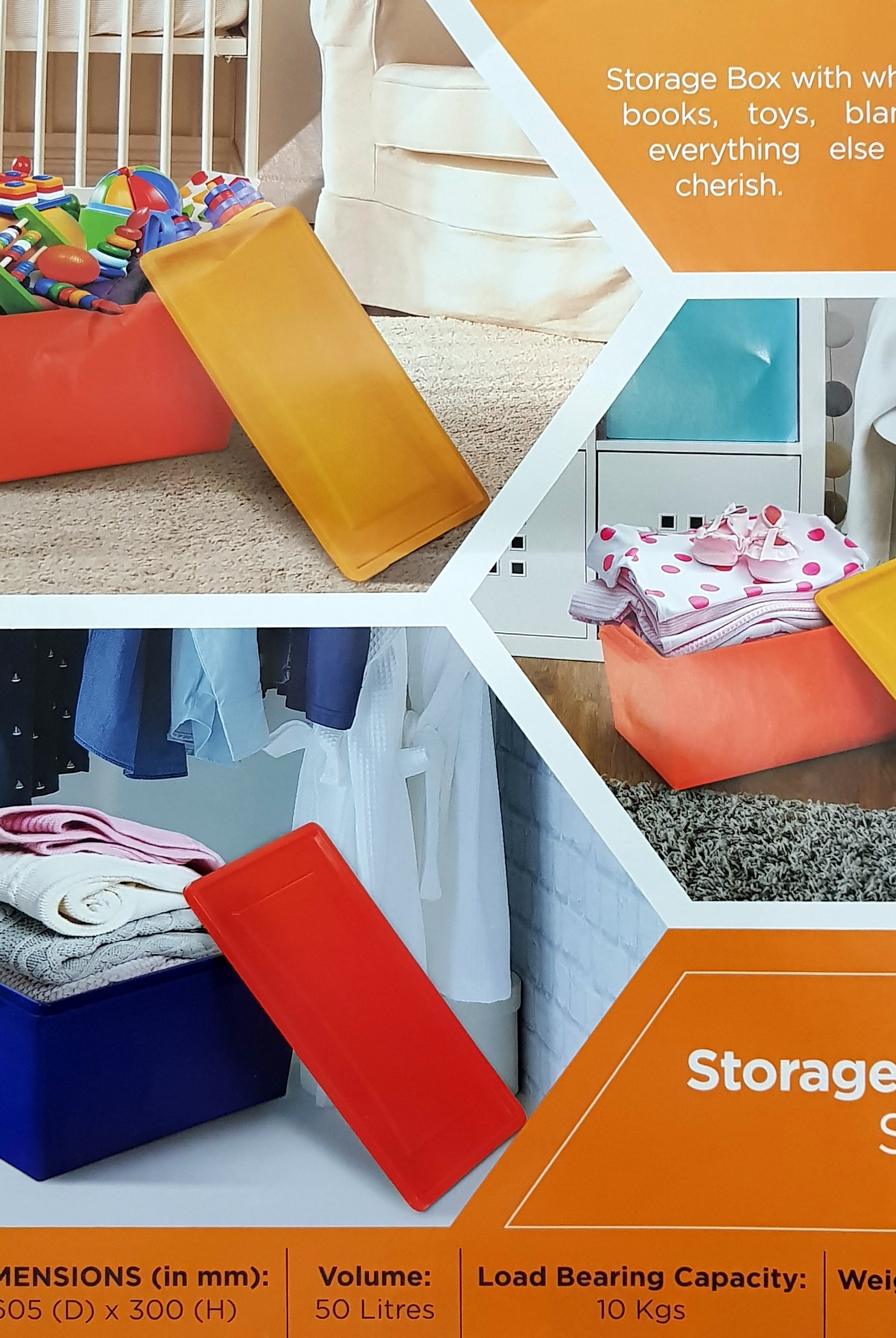 Nilkamal Stackable Storage Box 50 Ltr with Wheels (Orange-Yellow) | HOMEGENIC.