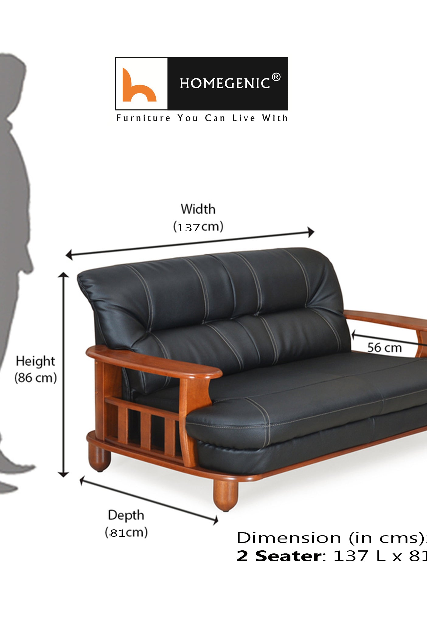 Nilkamal Wooden With Leatherite Legacy Sofa Set 3+2 (Oak & Black) Without Coffee Table | HOMEGENIC.