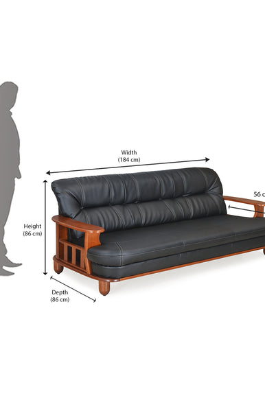Nilkamal Wooden With Leatherite Legacy Sofa Set 3+2 (Oak & Black) Without Coffee Table | HOMEGENIC.