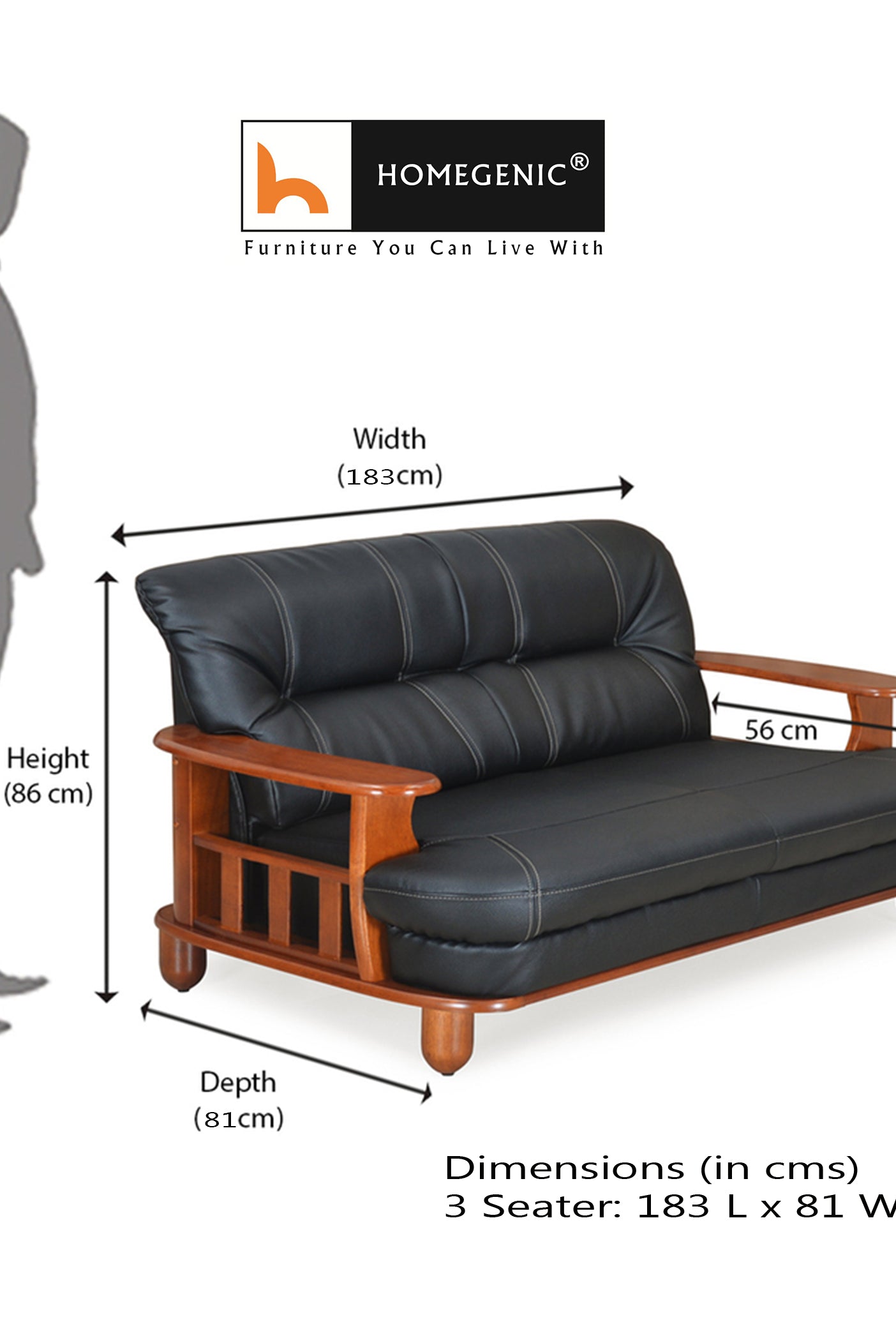 Nilkamal Wooden With Leatherite Legacy Sofa Set 3+2 (Oak & Black) Without Coffee Table | HOMEGENIC.