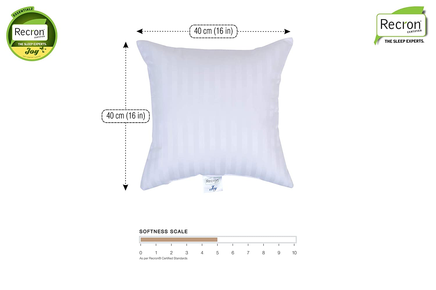 Recron Certified Paradise Microfiber Cushions 16 x 16 inch, White - Set of 5 | HOMEGENIC.