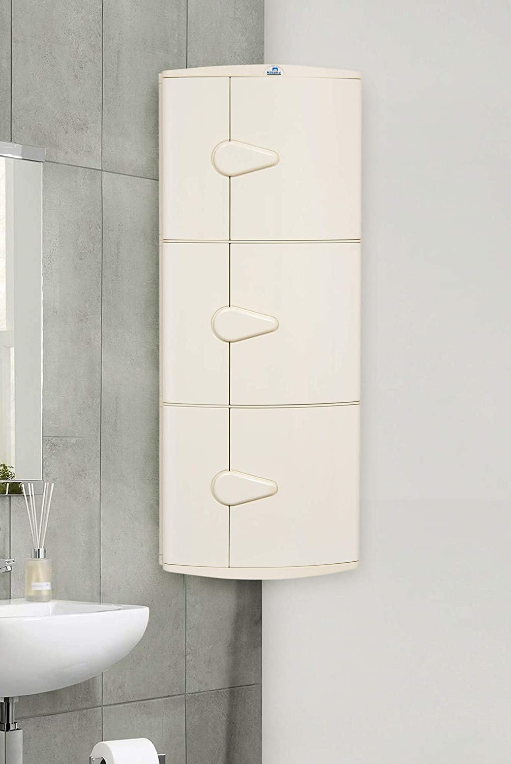 Nilkamal Blooms Plastic Wall Mount 3 Door Corner Cabinet | HOMEGENIC.