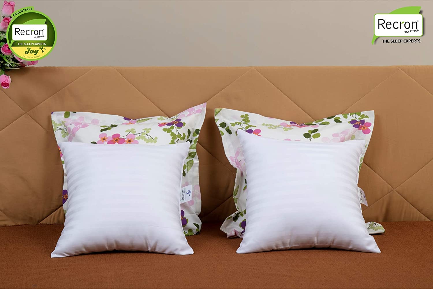 Recron Certified Paradise Microfiber Cushions 16 x 16 inch, White - Set of 5 | HOMEGENIC.