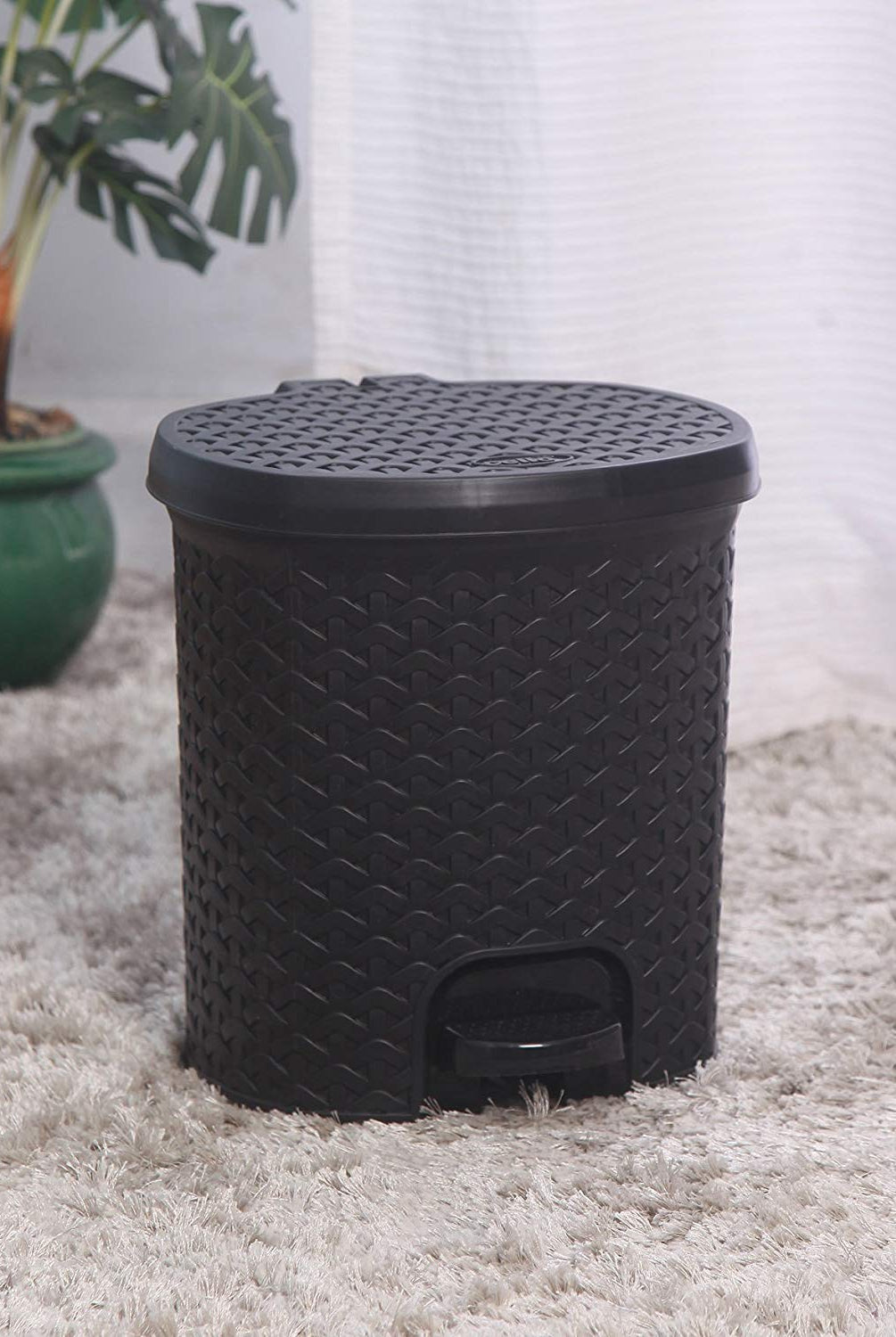 Nilkamal Dustbin for Home, Kitchen, Restaurant Rattan Design with Paddle- 12 Ltr | HOMEGENIC.