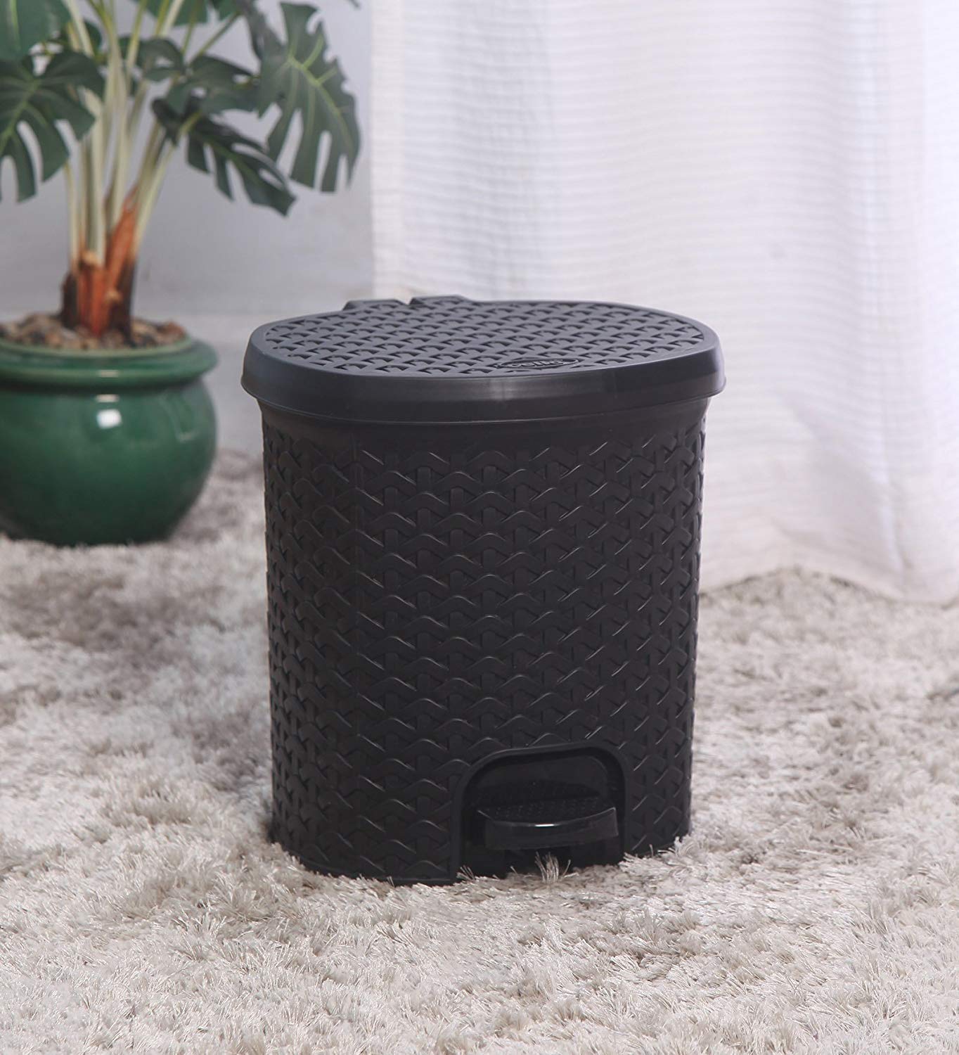 Nilkamal Dustbin for Home, Kitchen, Restaurant Rattan Design with Paddle- 12 Ltr | HOMEGENIC.