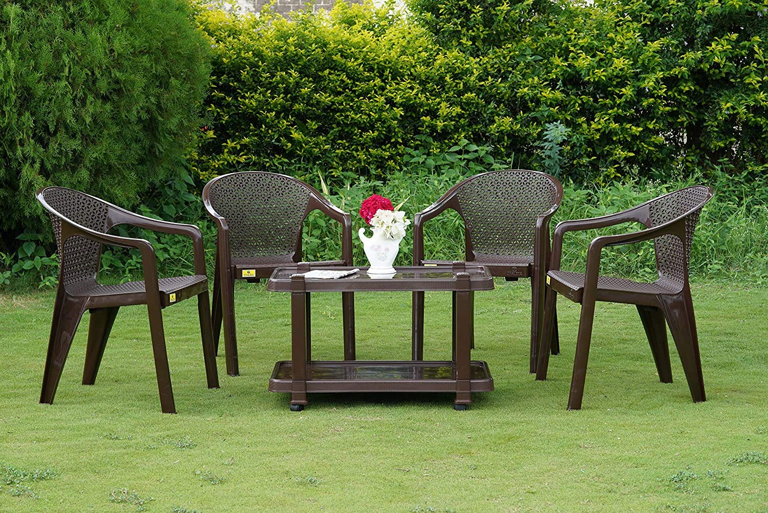 Italica Oxy Chair with Coffee Table (Brown) - Set of 4 Chairs | HOMEGENIC.