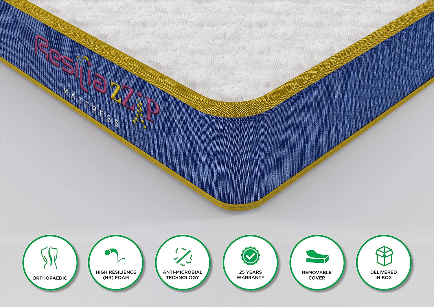 Resilia Orthopaedic Foam Mattress (5 Inches) Zzip Roll Pack- Free Mattress Protector | HOMEGENIC.