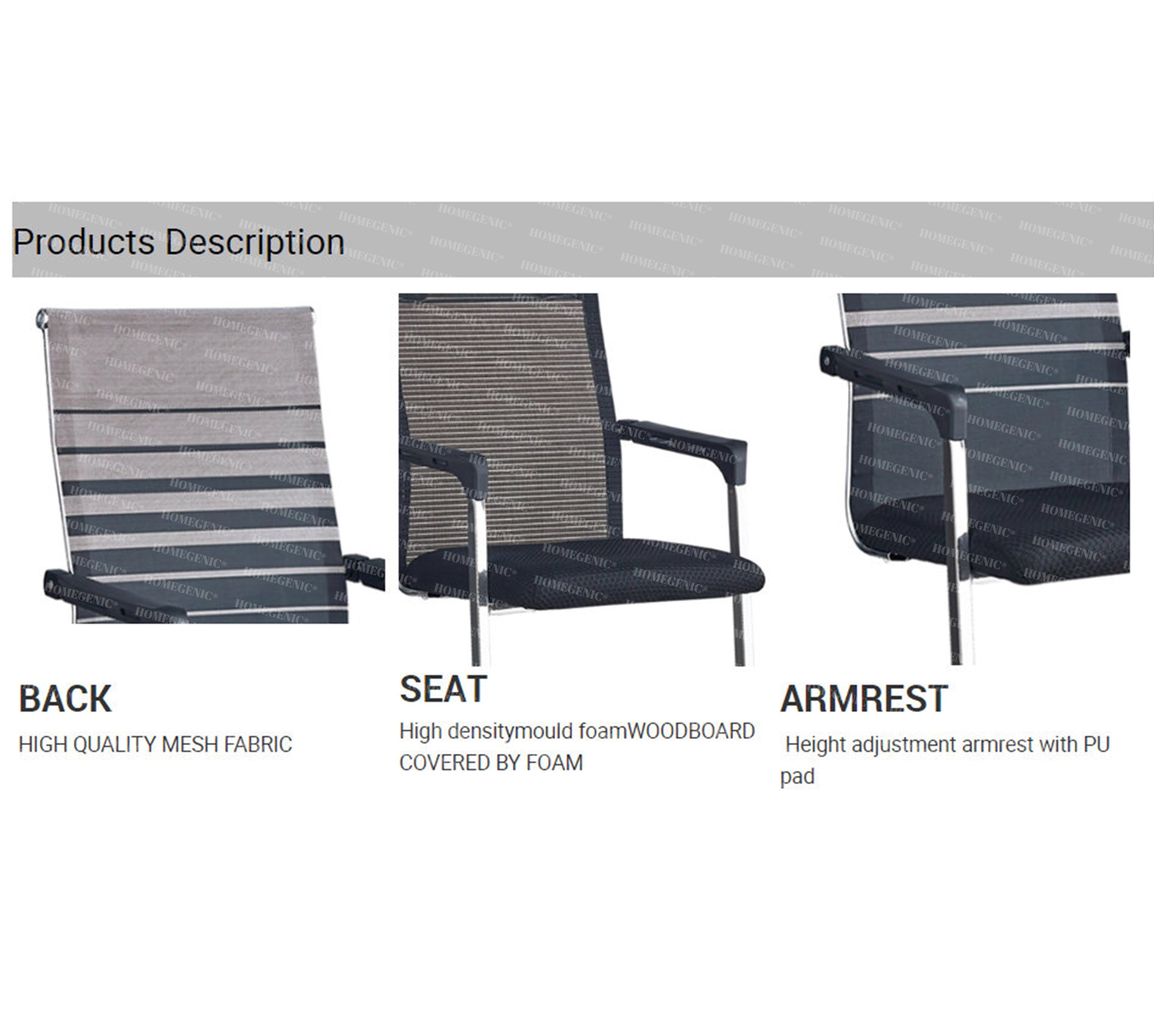 Homegenic S Type Cantilever Mesh Office Visitor Chairs (Stainless Steel) Rectangular Pipe | HOMEGENIC.