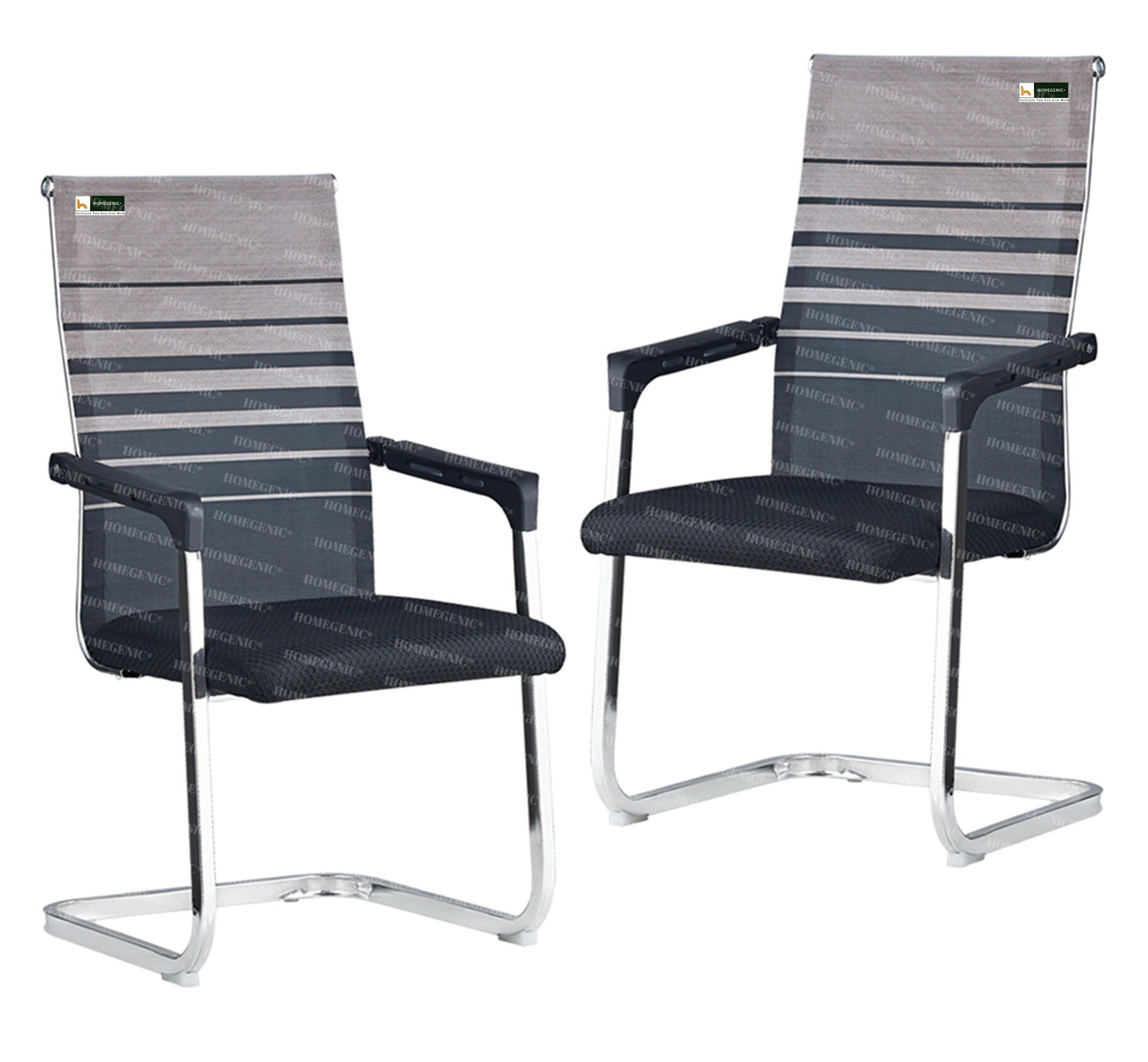 Homegenic S Type Cantilever Mesh Office Visitor Chairs (Stainless Steel) Rectangular Pipe | HOMEGENIC.