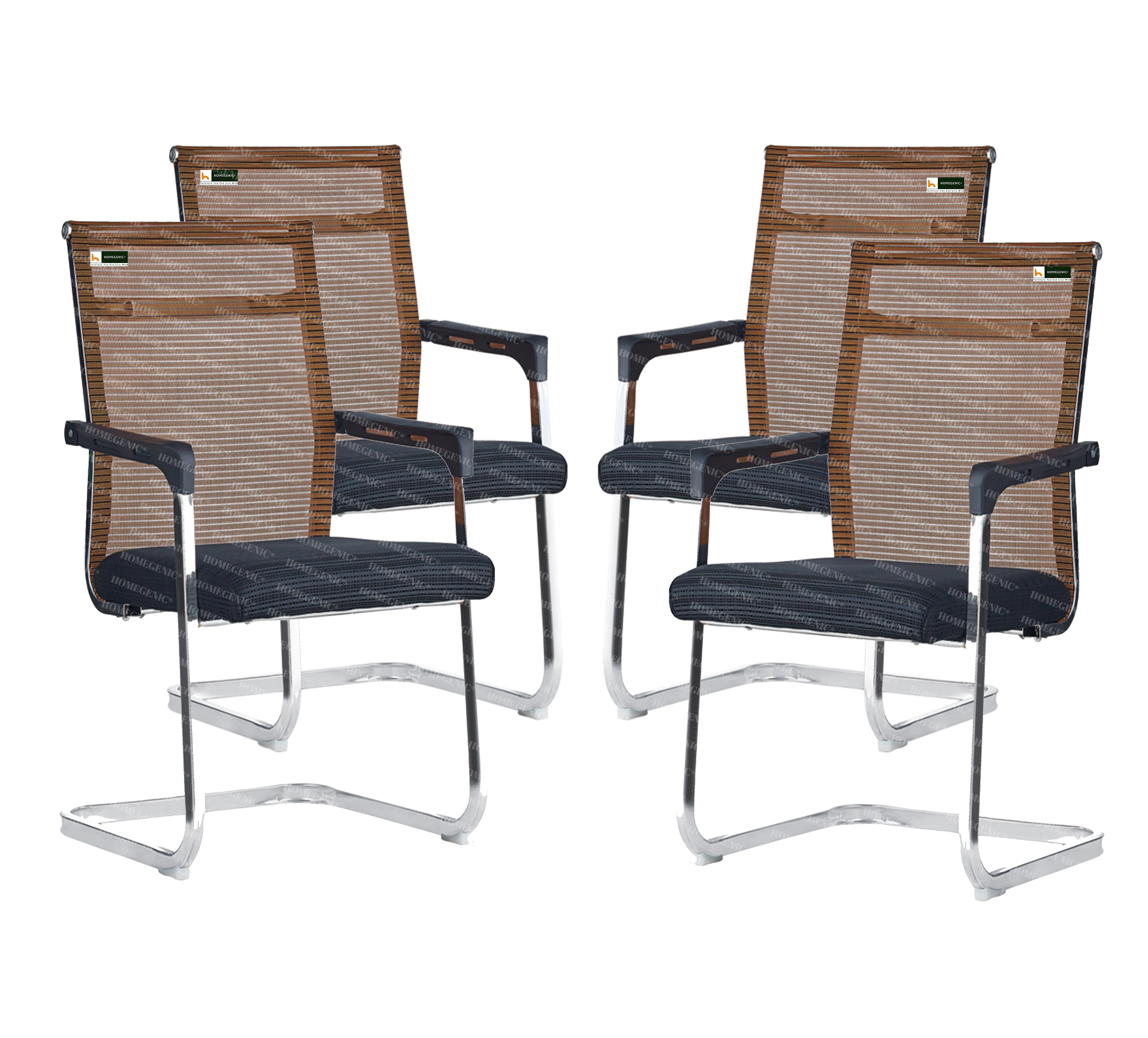 Homegenic S Type Cantilever Mesh Office Visitor Chairs (Stainless Steel) Rectangular Pipe | HOMEGENIC.