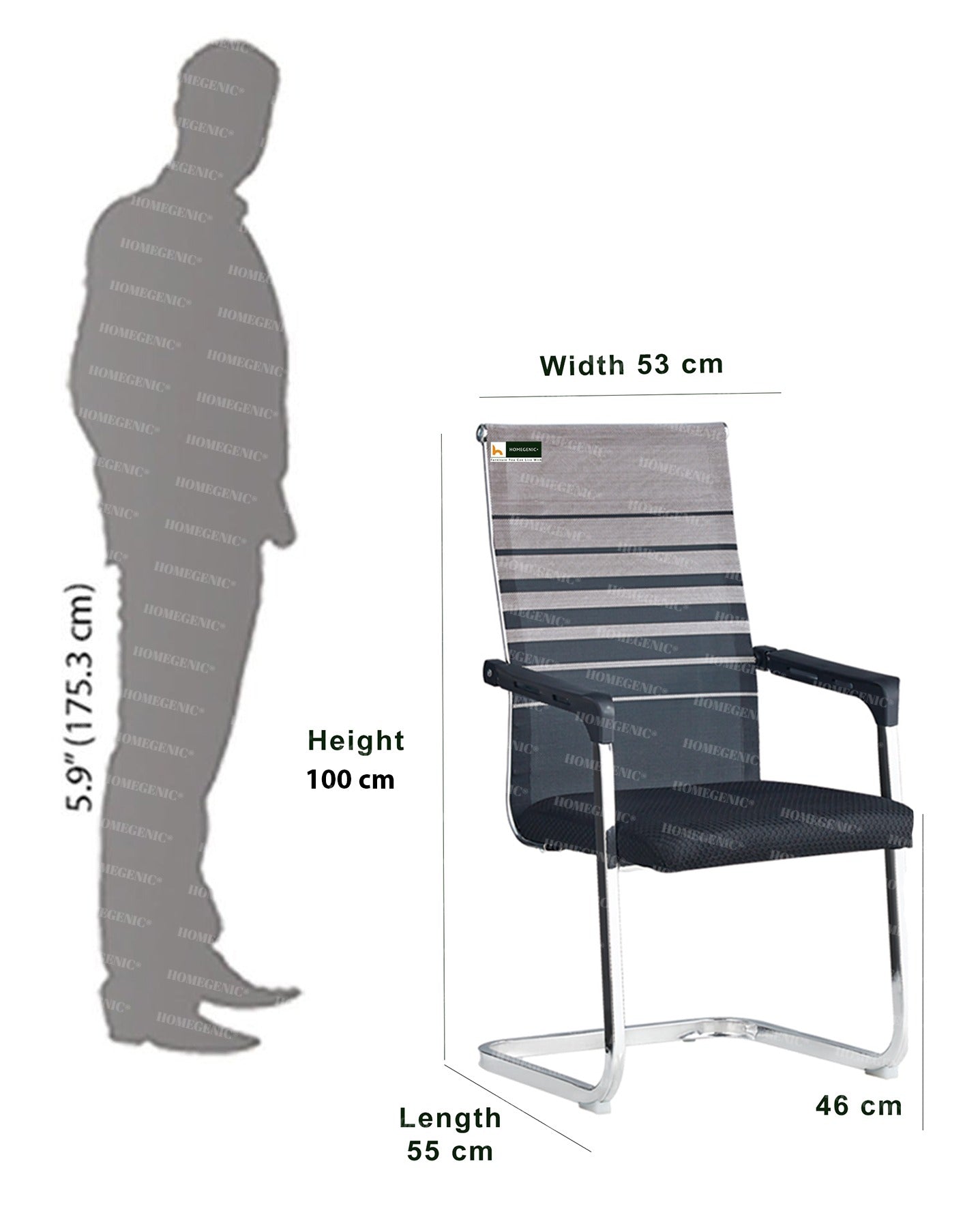 Homegenic S Type Cantilever Mesh Office Visitor Chairs (Stainless Steel) Rectangular Pipe | HOMEGENIC.