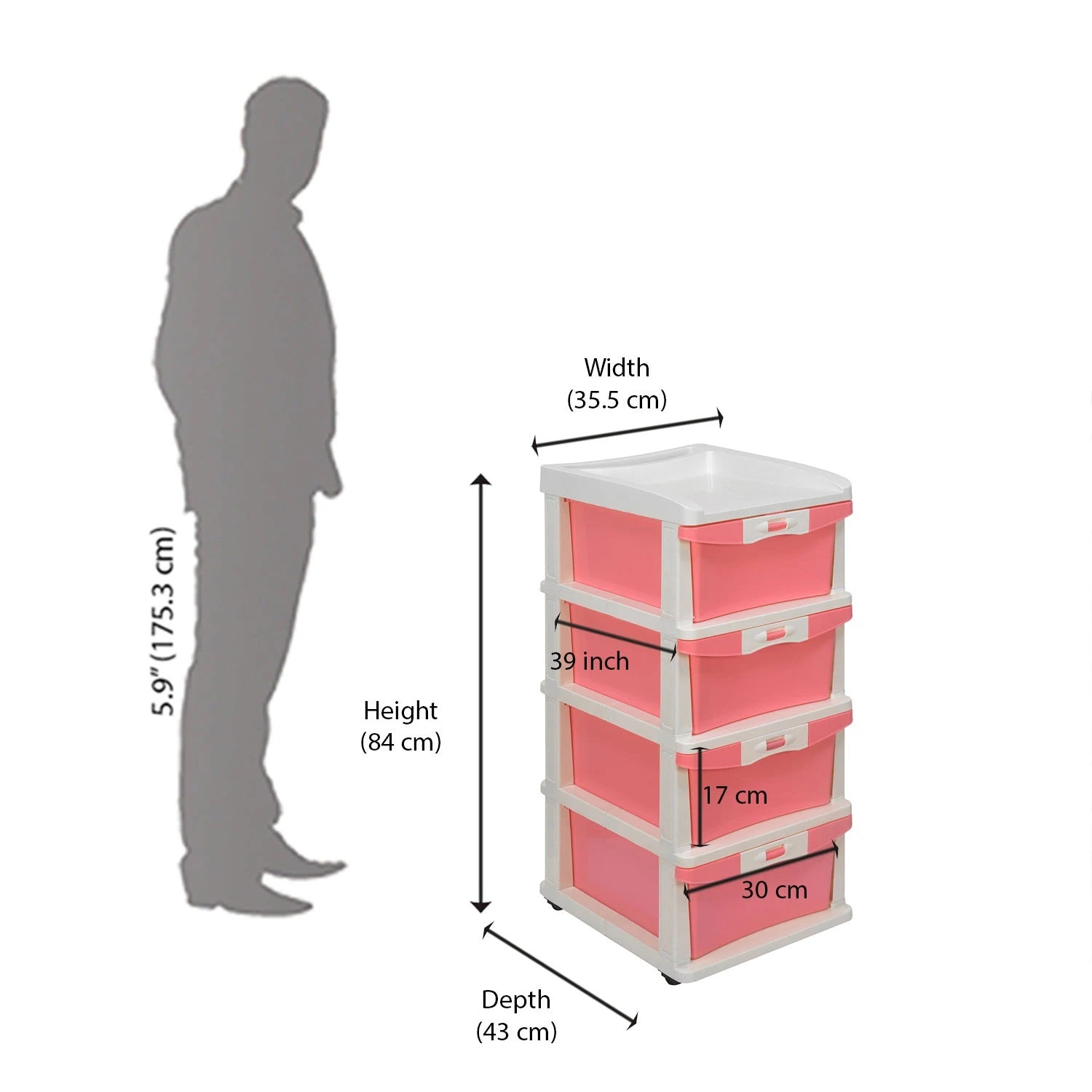 Nilkamal Chester 24 Plastic Free Standing Chest of Drawers (Pink) | HOMEGENIC.