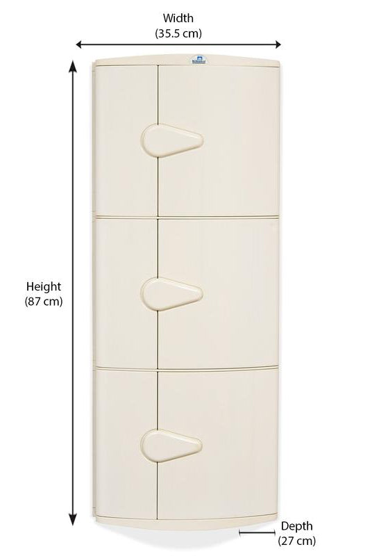 Nilkamal Blooms Plastic Wall Mount 3 Door Corner Cabinet | HOMEGENIC.