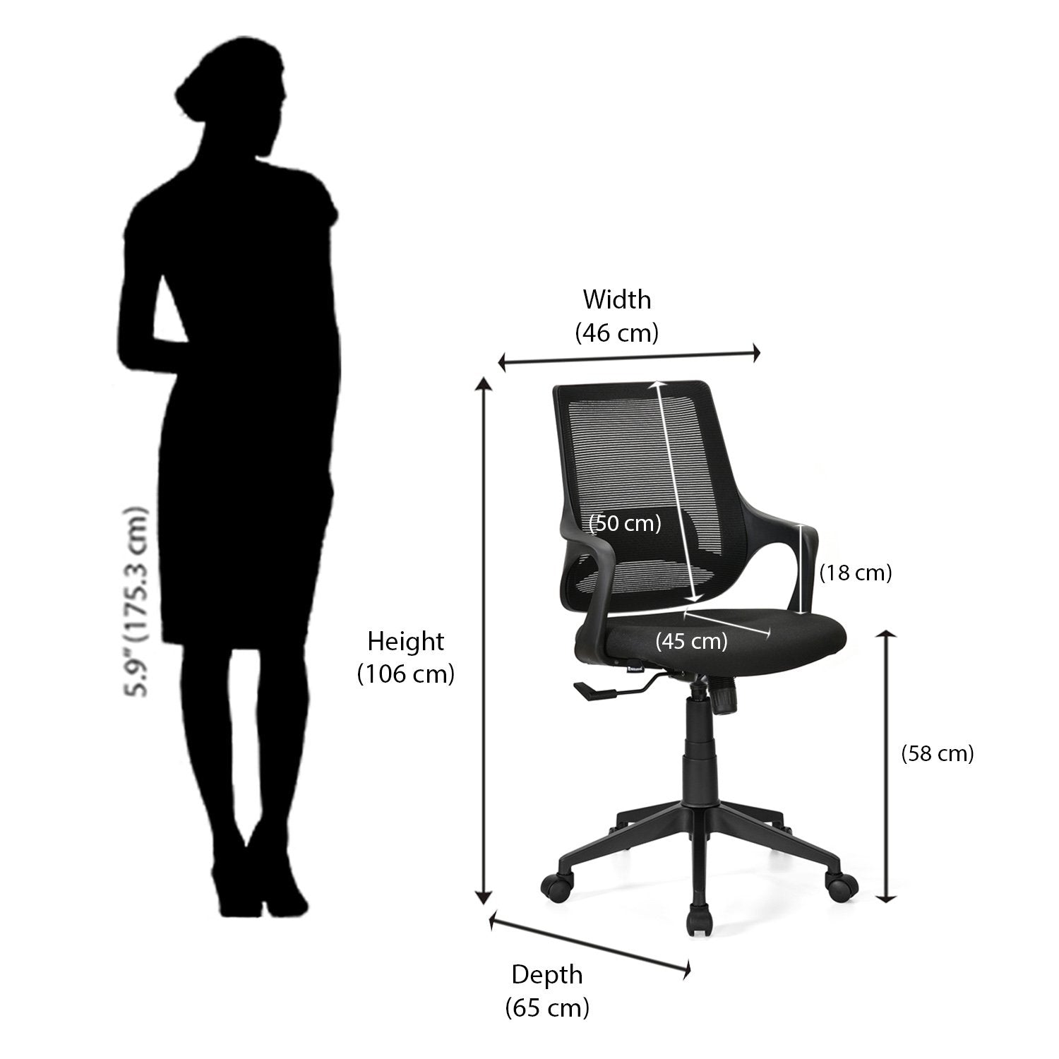 Bentwood Della 804 Netted Mid Back Chair (Black) | HOMEGENIC.