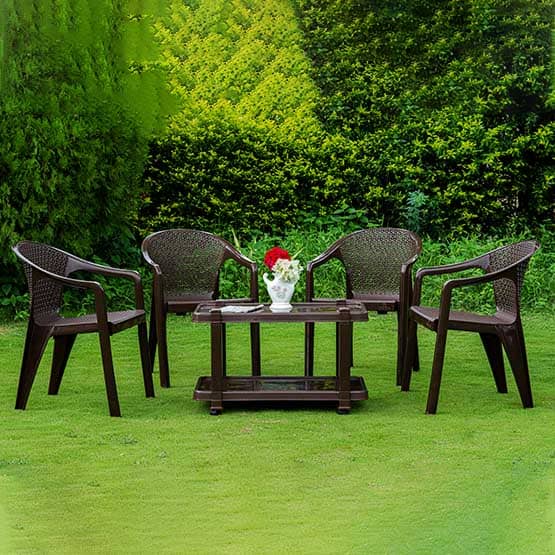 Italica Oxy Chair with Coffee Table (Brown) - Set of 4 Chairs | HOMEGENIC.