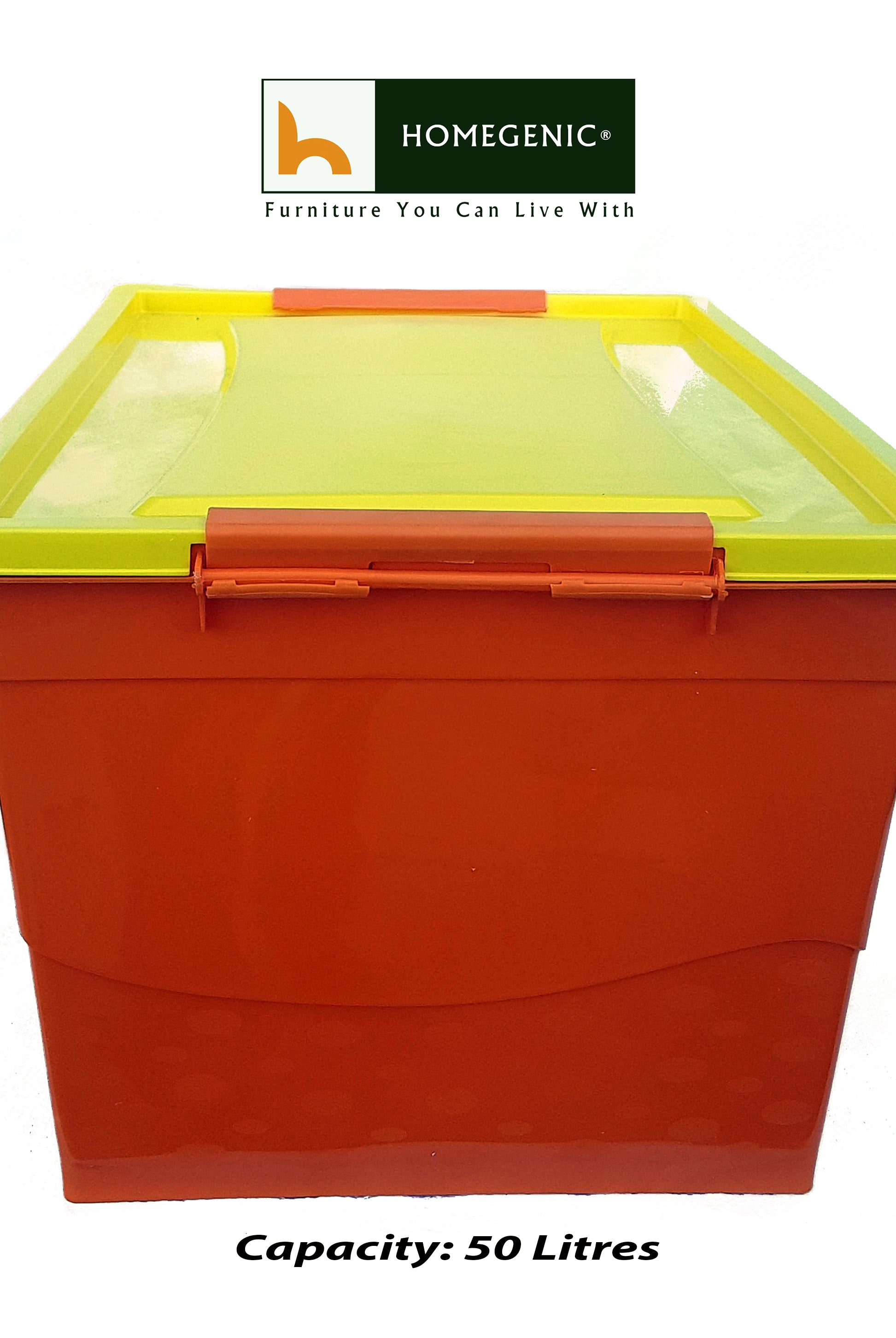 Nilkamal Stackable Storage Box 50 Ltr with Wheels (Orange-Yellow) | HOMEGENIC.