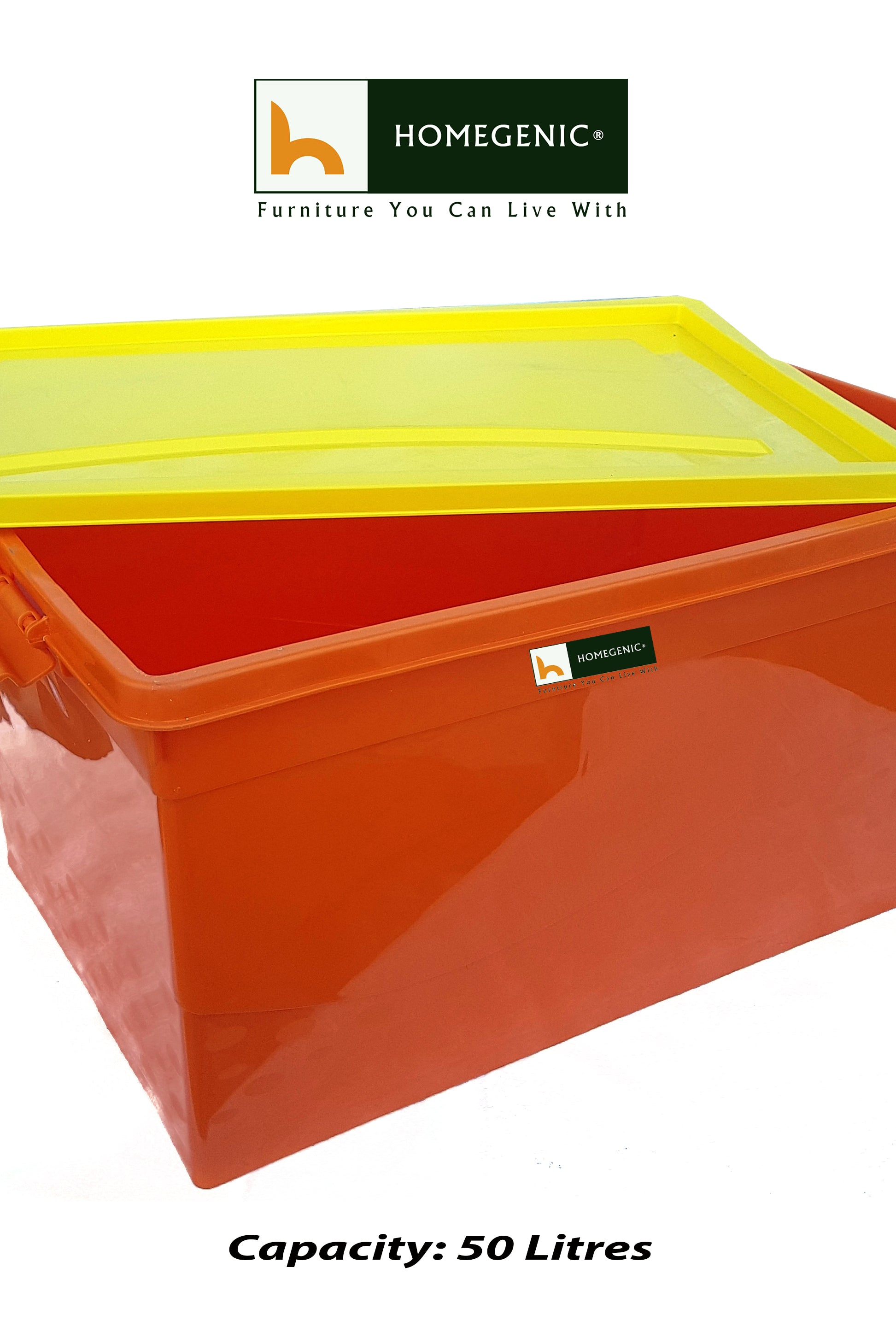 Nilkamal Stackable Storage Box 50 Ltr with Wheels (Orange-Yellow) | HOMEGENIC.