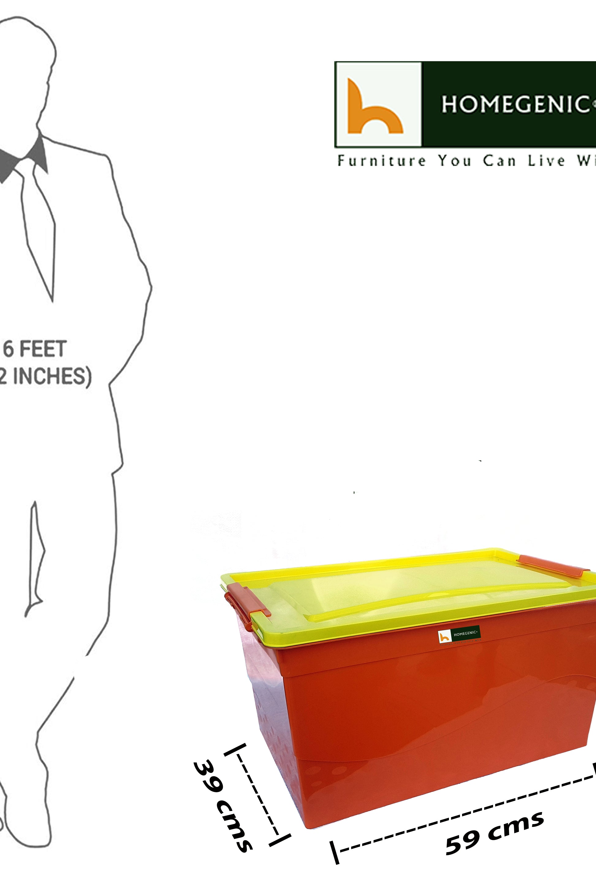 Nilkamal Stackable Storage Box 50 Ltr with Wheels (Orange-Yellow) | HOMEGENIC.