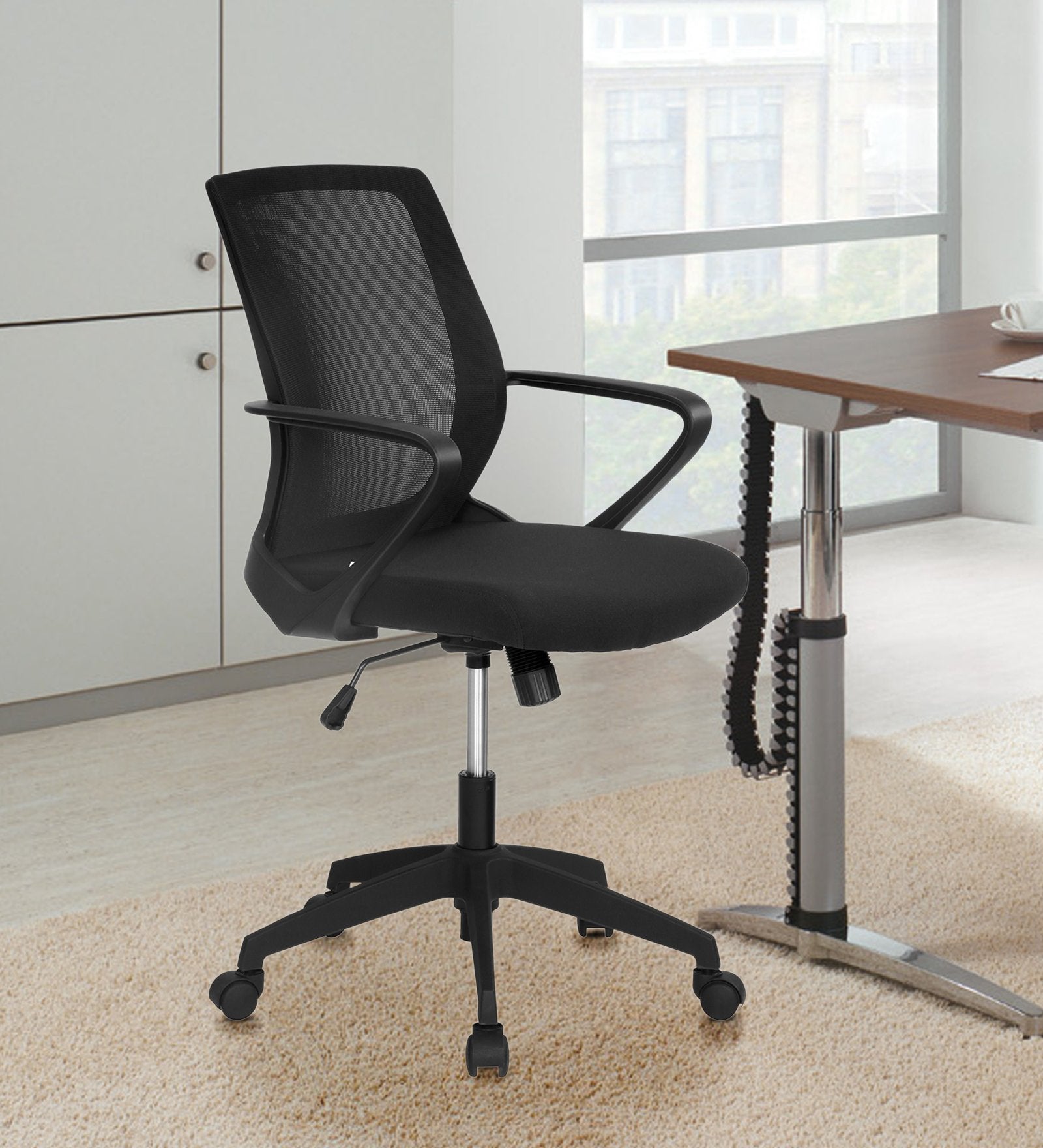 Nilkamal Scoop Mid Back Office Chair (Black) | HOMEGENIC.