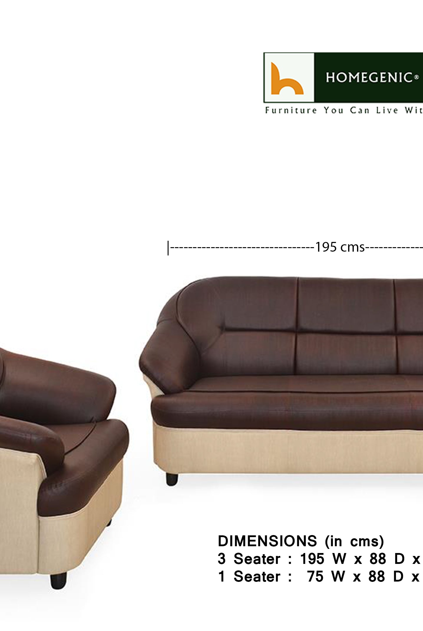 Nilkamal Full Leatherite Knight Sofa Set 3+1+1 (Brown & Cream) Without Coffee Table | HOMEGENIC.