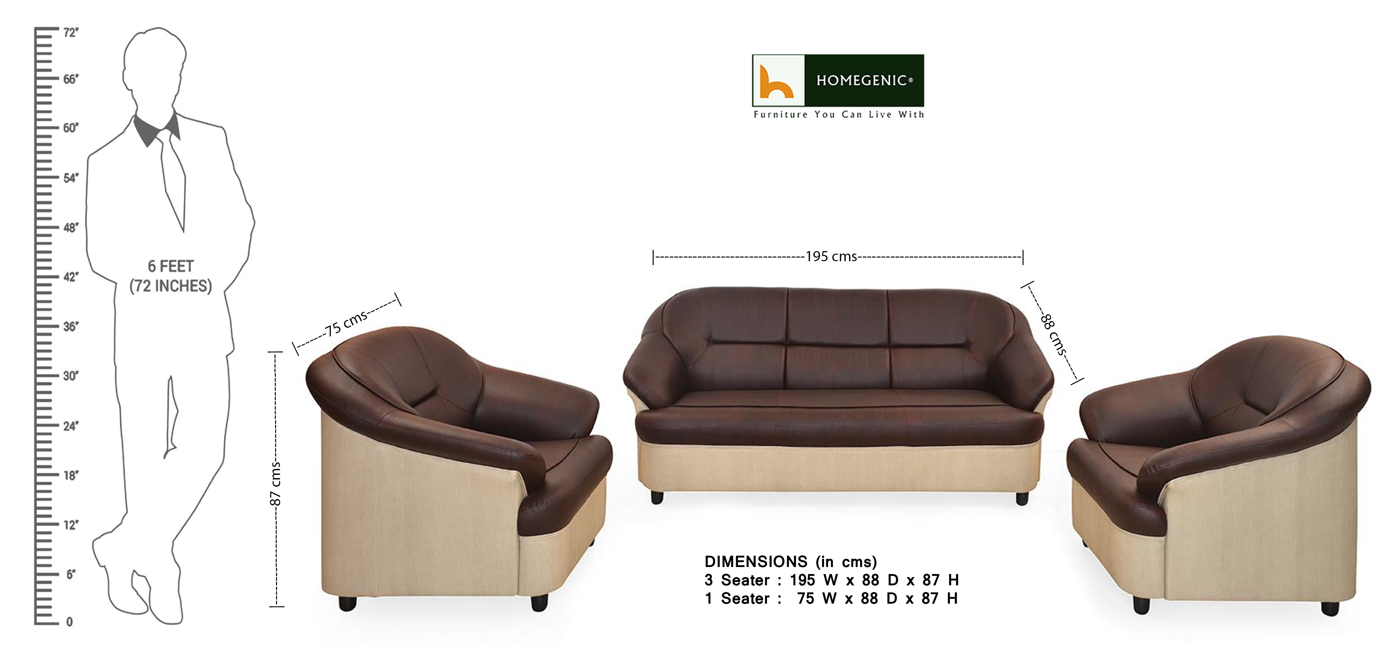 Nilkamal Full Leatherite Knight Sofa Set 3+1+1 (Brown & Cream) Without Coffee Table | HOMEGENIC.