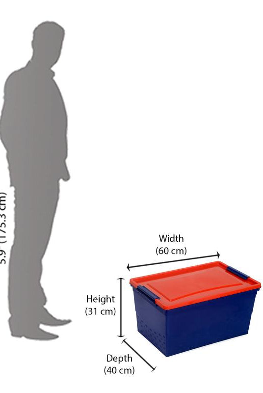 Nilkamal Stackable Storage Box 50 Ltr with Wheels (Blue & Red) | HOMEGENIC.