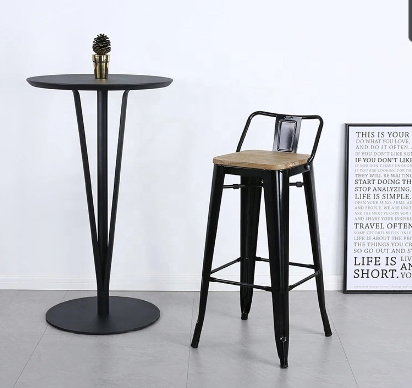 Torup Tolix Metal Bistro Bar Stool with Wood Seat- 30" | HOMEGENIC.