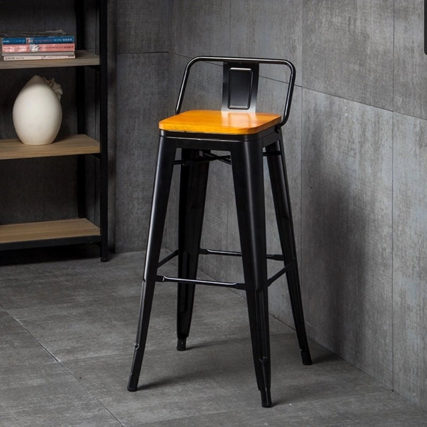 Torup Tolix Metal Bistro Bar Stool with Wood Seat- 30" | HOMEGENIC.
