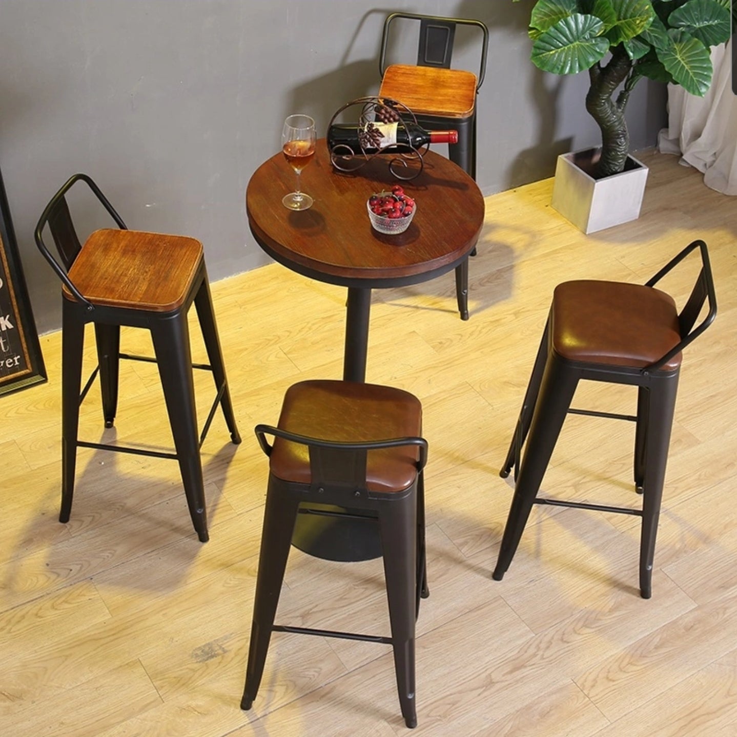 Torup Tolix Metal Bistro Bar Stool with Wood Seat- 30" | HOMEGENIC.