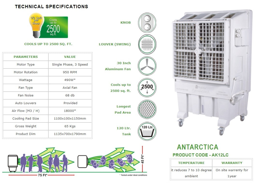 Kapsun Commercial Air Cooler 30" Fan with 120 litre Capacity | HOMEGENIC.