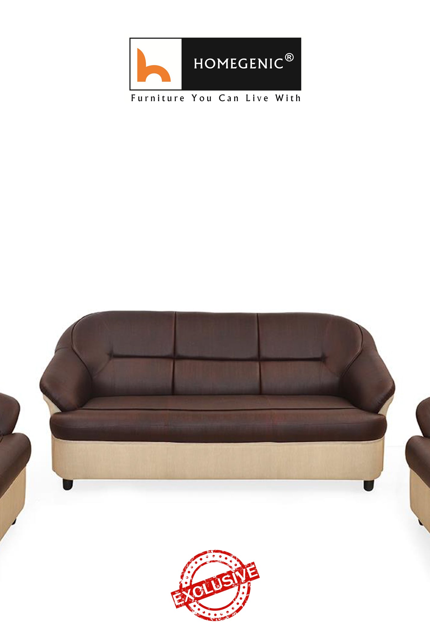 Nilkamal Full Leatherite Knight Sofa Set 3+1+1 (Brown & Cream) Without Coffee Table | HOMEGENIC.