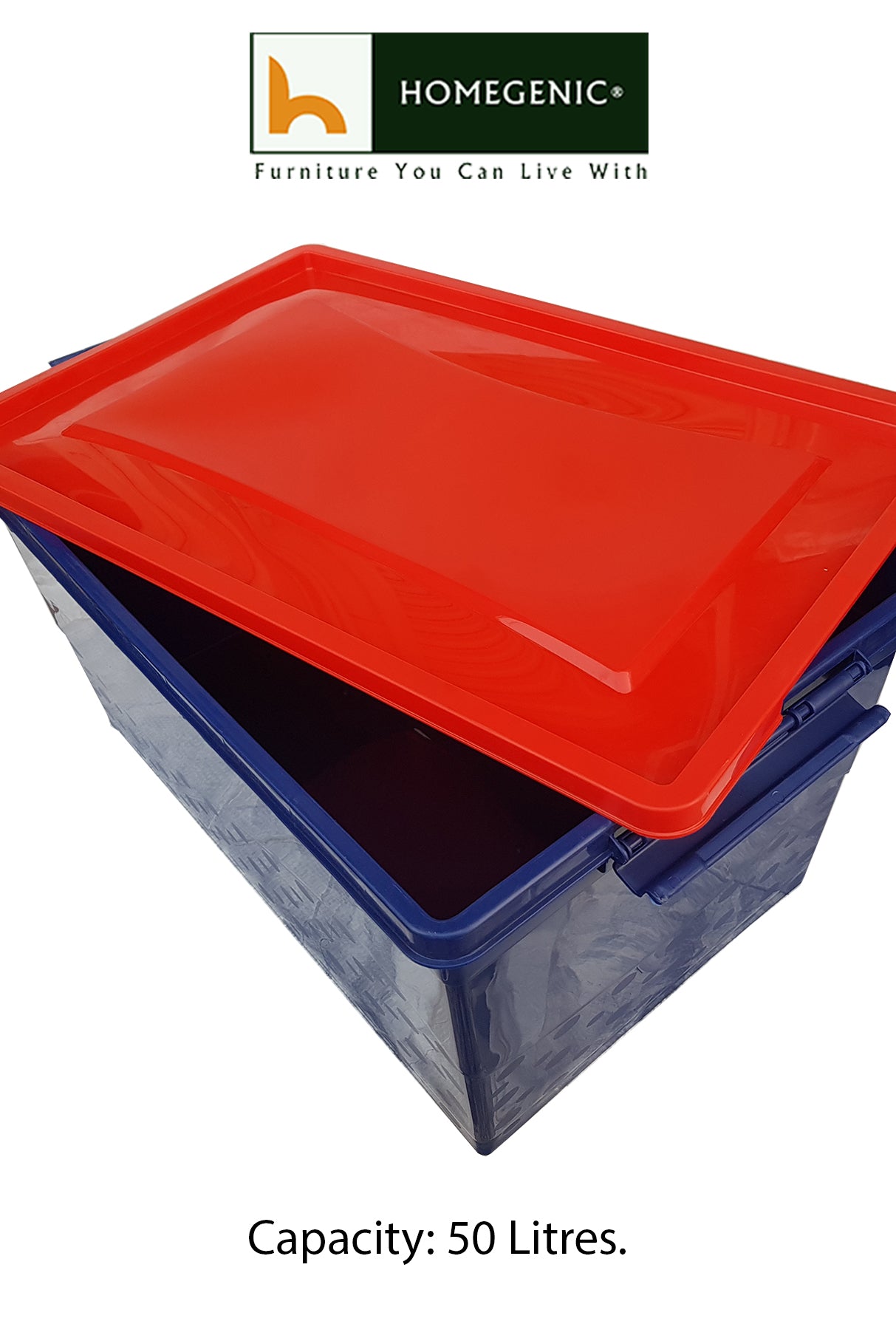 Nilkamal Stackable Storage Box 50 Ltr with Wheels (Blue & Red) | HOMEGENIC.
