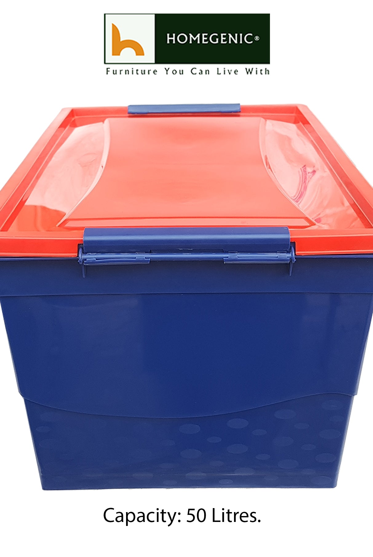 Nilkamal Stackable Storage Box 50 Ltr with Wheels (Blue & Red) | HOMEGENIC.