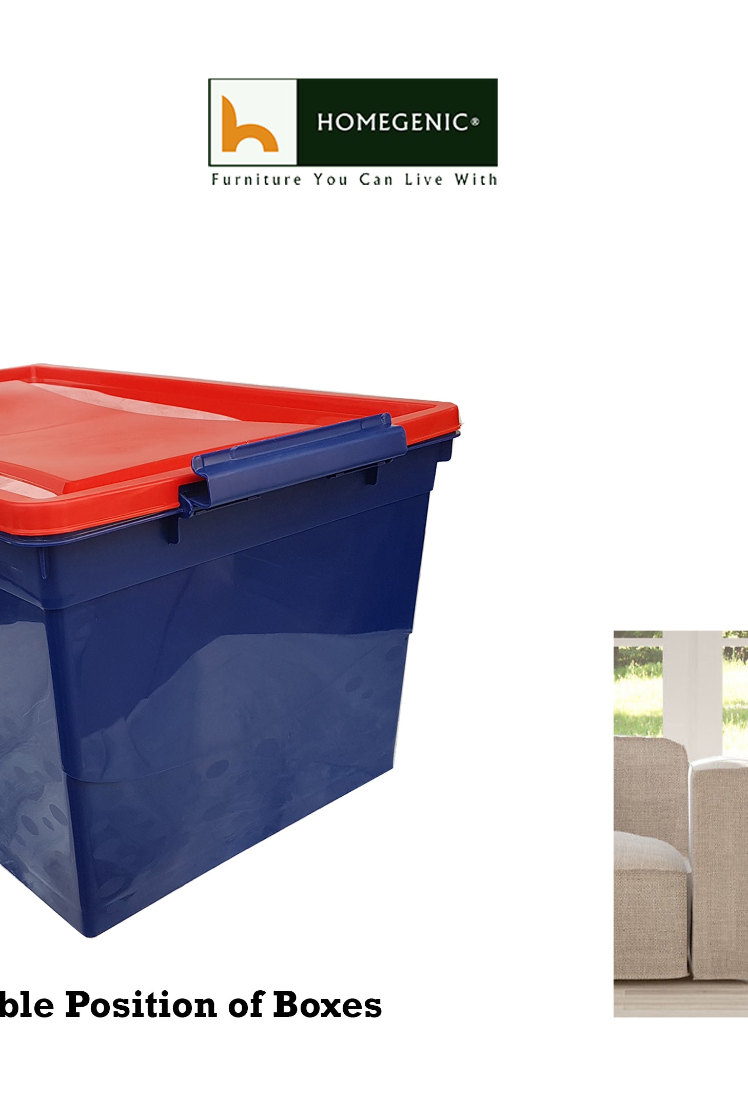 Nilkamal Stackable Storage Box 50 Ltr with Wheels (Blue & Red) | HOMEGENIC.