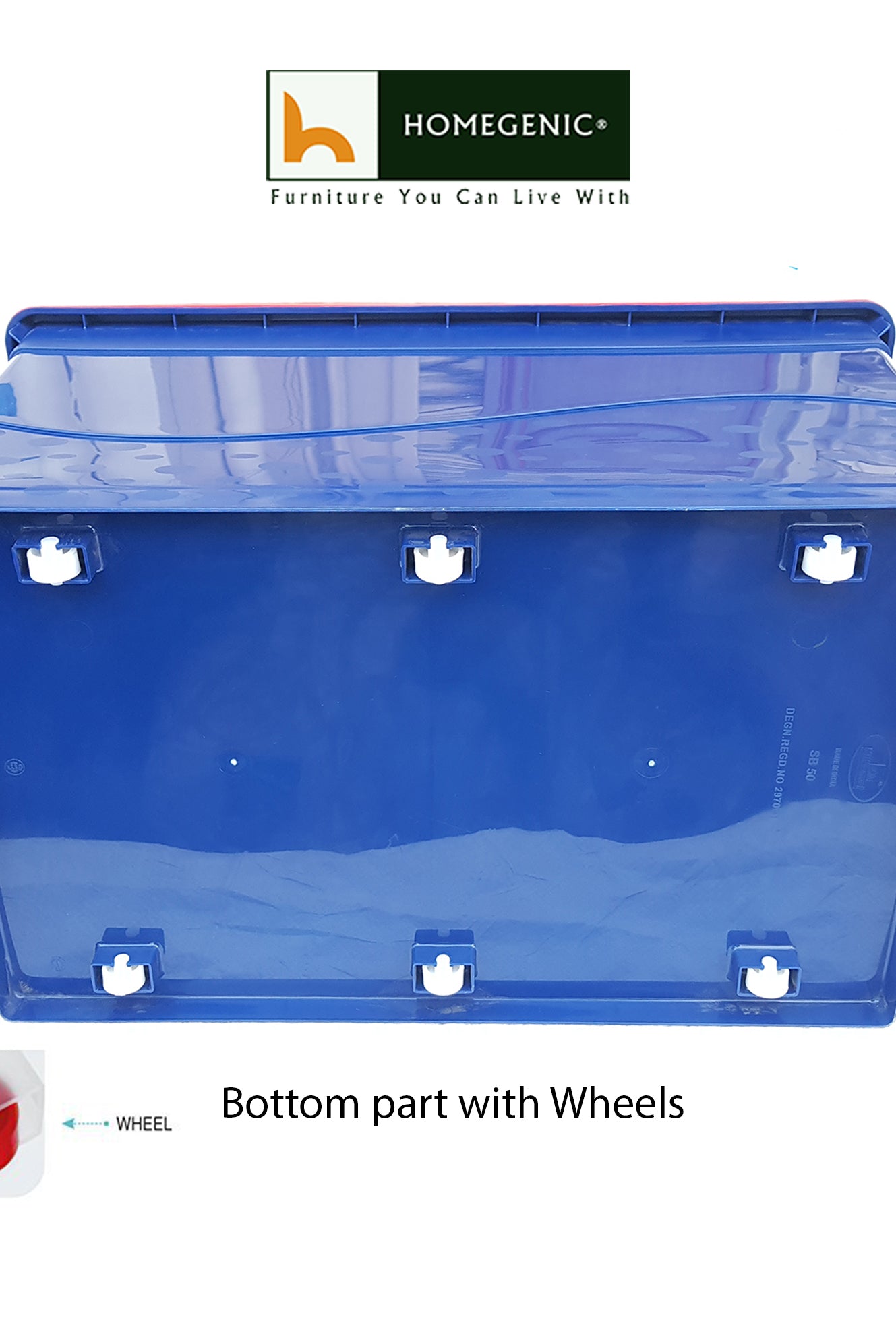 Nilkamal Stackable Storage Box 50 Ltr with Wheels (Blue & Red) | HOMEGENIC.