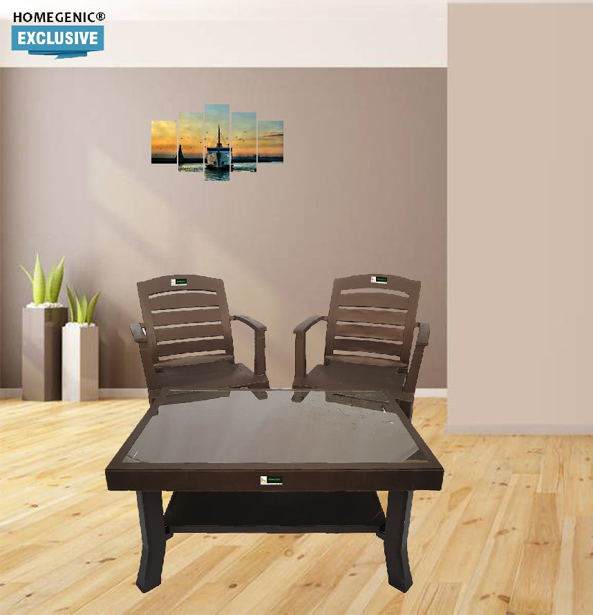 Nilkamal Rogue Coffee Table Set with 2 Passion Chairs (Weather Brown) | HOMEGENIC.