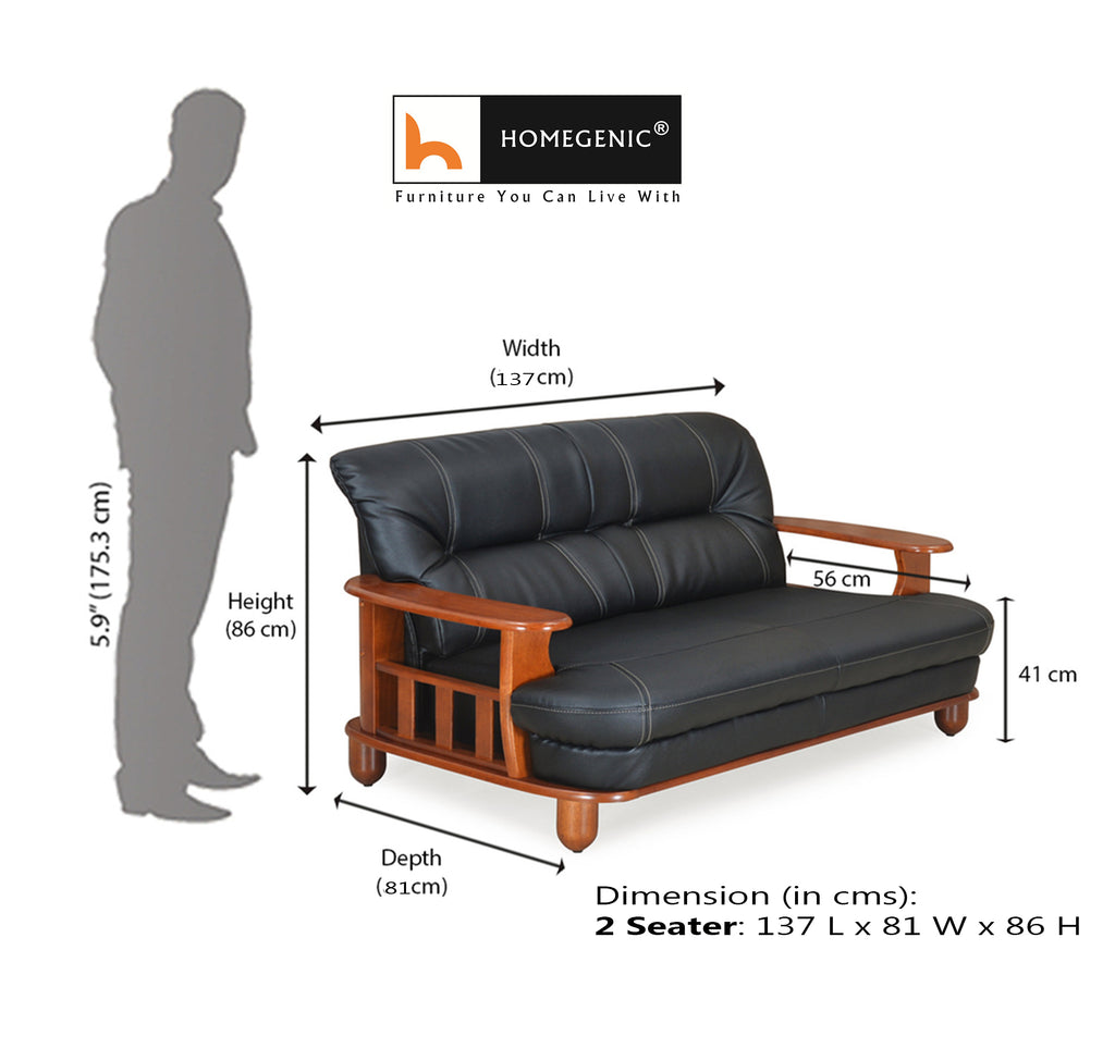 Nilkamal Wooden With Leatherite Legacy Sofa Set 3+2 (Oak & Black) Without Coffee Table | HOMEGENIC.