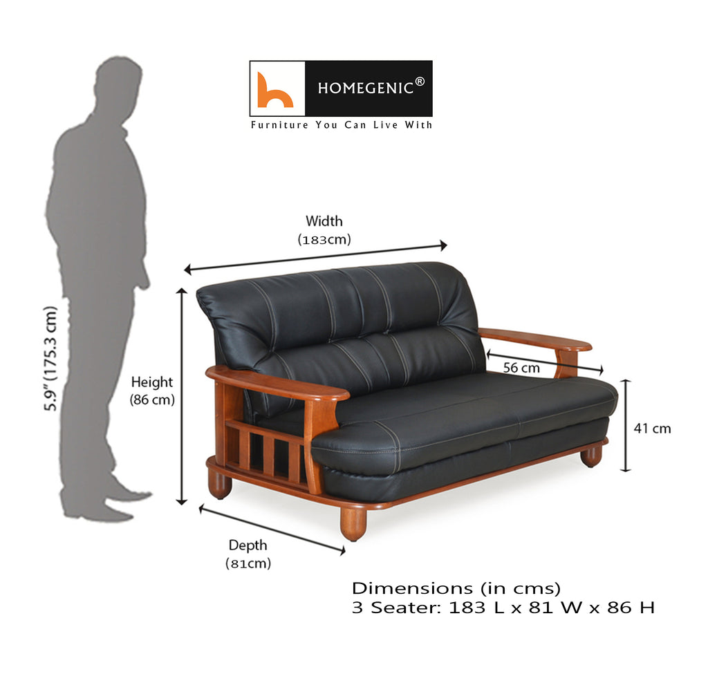 Nilkamal Wooden With Leatherite Legacy Sofa Set 3+2 (Oak & Black) Without Coffee Table | HOMEGENIC.