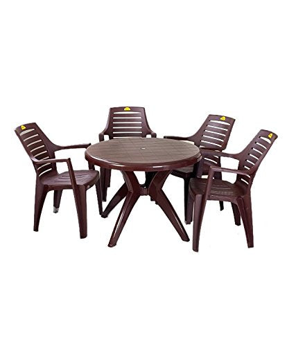 Kisan Elegant Round Dining Set with 4 Ertiga Chair (Brown) | HOMEGENIC.