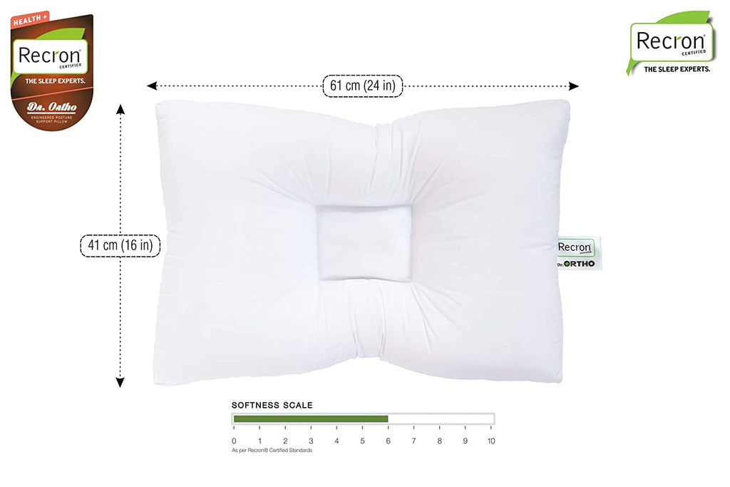 Recron Certified Dr. Ortho Fibre Pillow - 41 cm x 61 cm, White | HOMEGENIC.