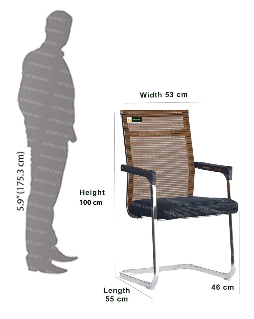 Homegenic S Type Cantilever Mesh Office Visitor Chairs (Stainless Steel) Rectangular Pipe | HOMEGENIC.