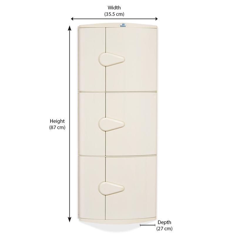 Nilkamal Blooms Plastic Wall Mount 3 Door Corner Cabinet | HOMEGENIC.