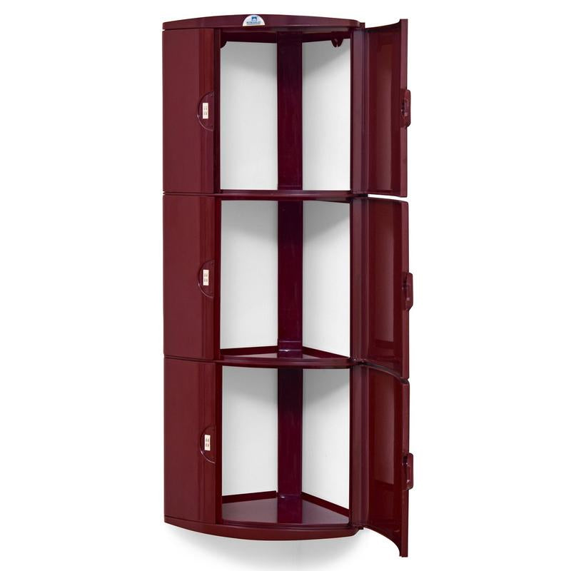 Nilkamal Blooms Plastic Wall Mount 3 Door Corner Cabinet | HOMEGENIC.