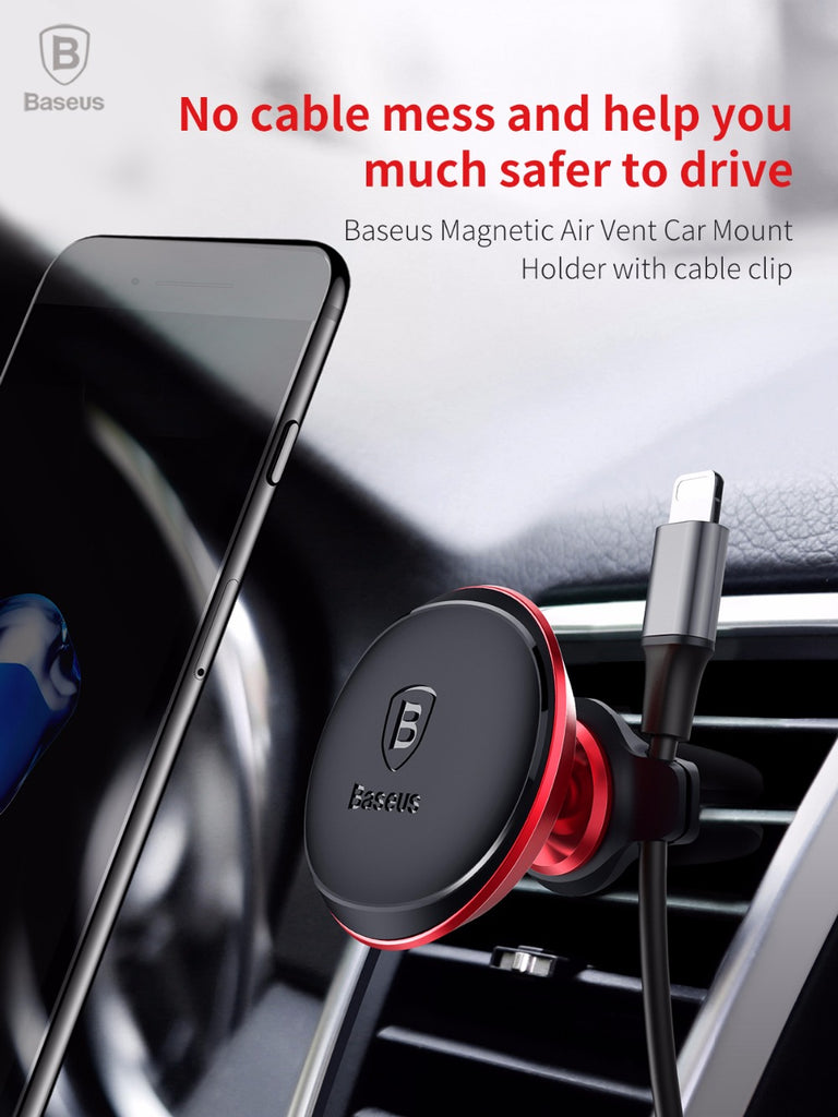 Baseus Magnetic Car Mobile holder with cable clip 360 Rotate | HOMEGENIC.