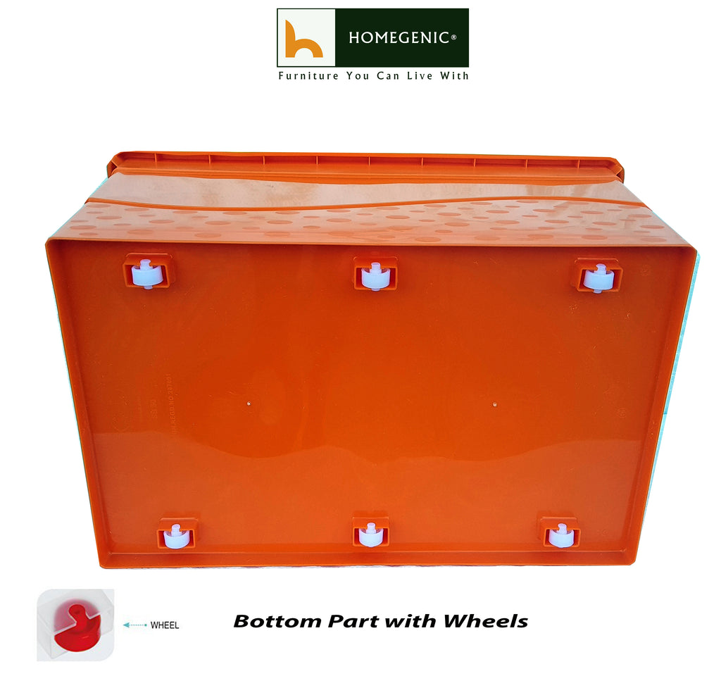 Nilkamal Stackable Storage Box 50 Ltr with Wheels (Orange-Yellow) | HOMEGENIC.