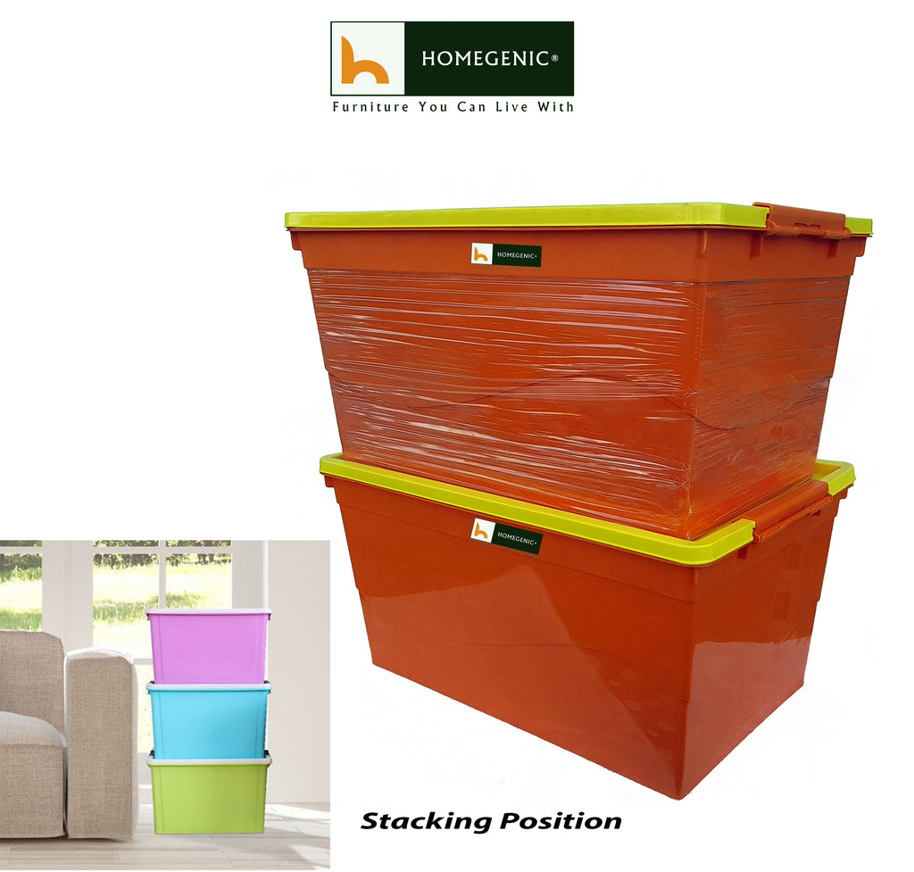 Nilkamal Stackable Storage Box 50 Ltr with Wheels (Orange-Yellow) | HOMEGENIC.