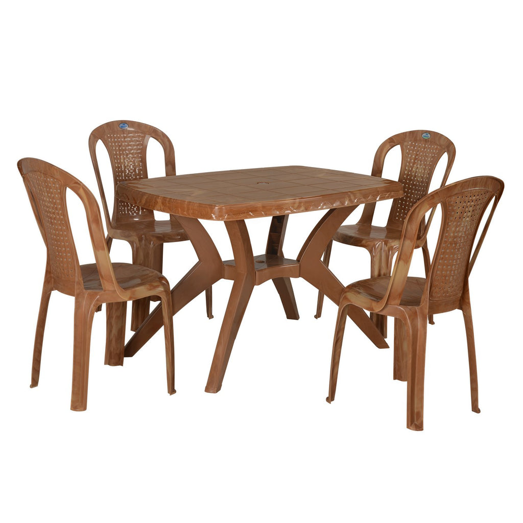 Nilkamal Shahenshah Kross Leg Dining Table Set with 4 Chairs | HOMEGENIC.