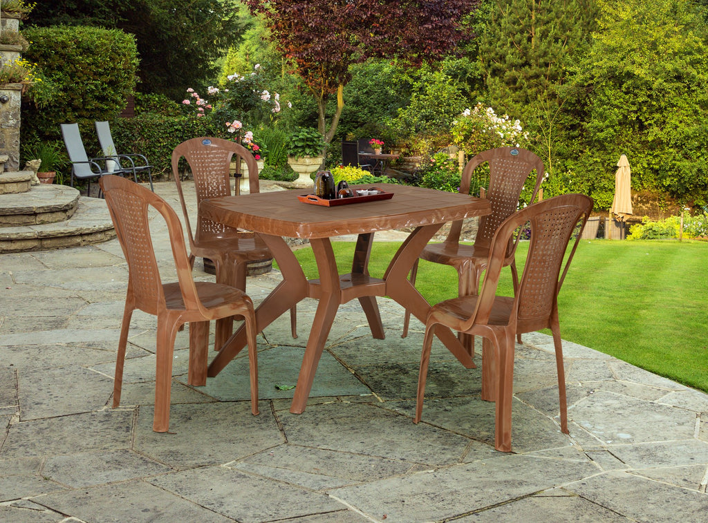 Nilkamal Shahenshah Kross Leg Dining Table Set with 4 Chairs | HOMEGENIC.